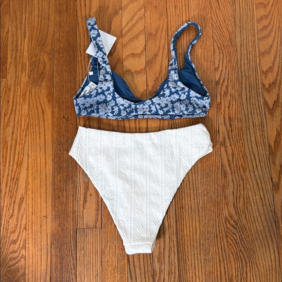 Andie Bikini Set Delray Top 90s High Waisted Bottom Bikini blue cream sz XS NWT - Picture 10 of 13